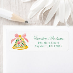 Preppy Pink & Green Bow Bell Return Address