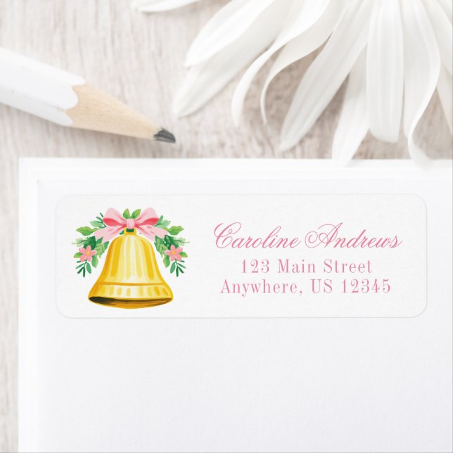 Preppy Pink & Green Bow Bell Return Address (Insitu)