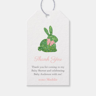 Preppy Pink Green Boxwood Bunny Baby Girl Shower Gift Tags