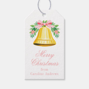 Preppy Pink & Green Christmas Bell Swag Gift Tags