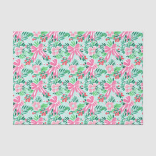 Preppy Pink & Green Christmas Bows & Garland Tissue Paper