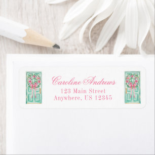 Preppy Pink & Green Christmas Doors Return Address