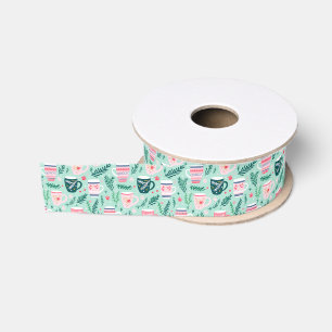 Preppy Pink & Green Christmas Mugs Grosgrain Ribbon