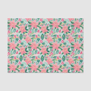 Preppy Pink & Green Christmas Poinsettias Tissue Paper
