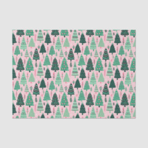 Preppy Pink & Green Christmas Trees Tissue Paper