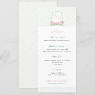 Preppy Pink Green Couples Crest Wedding Shower Menu