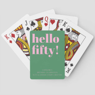 Preppy Pink Green Fifty Birthday Party Favor Playing Cards