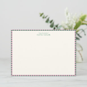 Preppy Pink Green Gingham Plaid Personalized Name Card