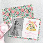 Preppy Pink & Green Palm Beach Christmas Bell Holiday Card<br><div class="desc">PreppyPrint.com - Celebrate Christmas in style! Add your personalized touch to these Christmas cards. Transfer this design onto the products of your choice too! Click "remove from back of card" under "Logo & Independent Creator Mark" to remove the QR code from the back of the card. Please visit my designer...</div>