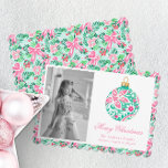 Preppy Pink & Green Palm Beach Christmas Ornament Holiday Card<br><div class="desc">PreppyPrint.com - Celebrate Christmas in style! Add your personalized touch to these Christmas cards. Transfer this design onto the products of your choice too! Click "remove from back of card" under "Logo & Independent Creator Mark" to remove the QR code from the back of the card. Please visit my designer...</div>