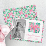 Preppy Pink & Green Palm Beach Christmas Present Holiday Card<br><div class="desc">PreppyPrint.com - Celebrate Christmas in style! Add your personalized touch to these Christmas cards. Transfer this design onto the products of your choice too! Click "remove from back of card" under "Logo & Independent Creator Mark" to remove the QR code from the back of the card. Please visit my designer...</div>