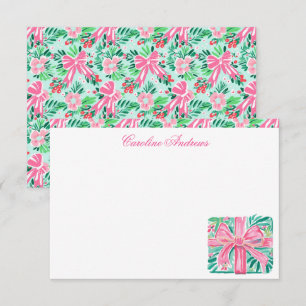 Preppy Pink & Green Palm Beach Present Thank You Card