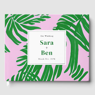 Preppy Pink + Green Palm Tree Wedding Guest Book