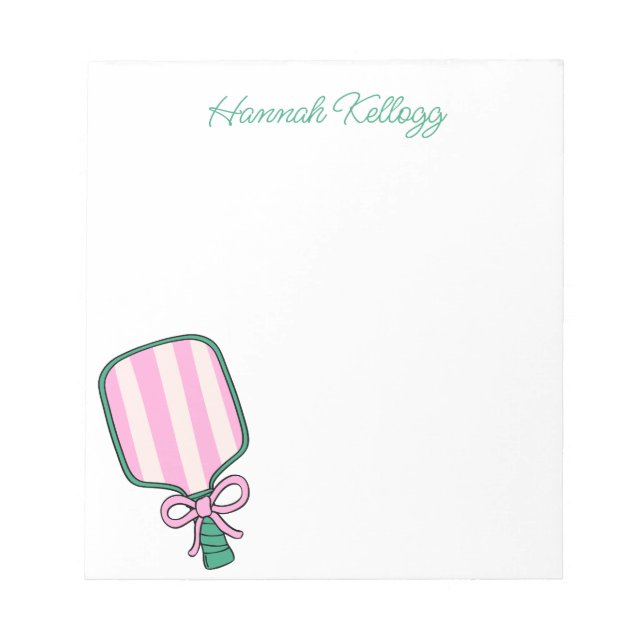 Preppy Pink & Green Pickleball Personalized Notepad (Front)