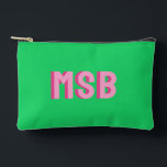 Preppy Pink Green Shadow Block Monogram, Custom Accessory Pouch<br><div class="desc">Super cute bag with dual pink shadow block monogram and green background. So on trend with the preppy aesthetic. Easily change the colours and text to yours - 2 letter monogram,  3 letter or full word/name. Cute,  trendy - perfect for a birthday gift,  bachelorette party and more.</div>