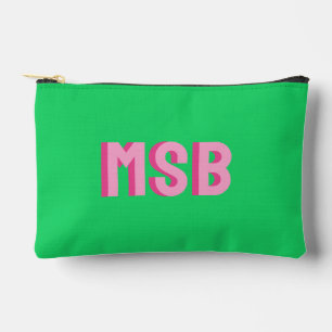 Preppy Pink Green Shadow Block Monogram, Custom Accessory Pouch