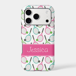 Preppy Pink Green Teal Tennis Pattern Personalized