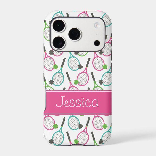 Preppy Pink Green Teal Tennis Pattern Personalized (Back)