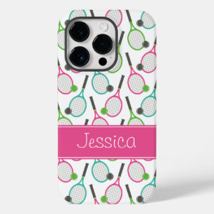 Preppy Pink Green Teal Tennis Pattern Personalized Case-Mate iPhone 14 Pro Case