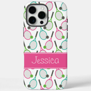 Preppy Pink Green Teal Tennis Pattern Personalized iPhone 16 Pro Max Case