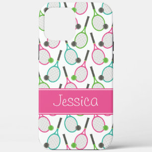 Preppy Pink Green Teal Tennis Pattern Personalized iPhone 12 Pro Max Case