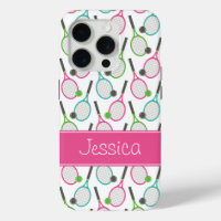 Preppy Pink Green Teal Tennis Pattern Personalized