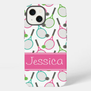 Preppy Pink Green Teal Tennis Pattern Personalized iPhone 13 Case