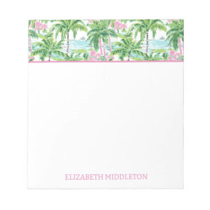 Preppy Pink Green Tropical Palm Tree Personalized Notepad