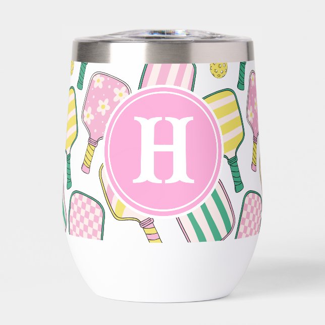 Preppy Pink Green & Yellow Pickleball Monogram (Front)