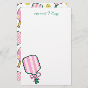 Preppy Pink Green & Yellow Pickleball Personalized Stationery