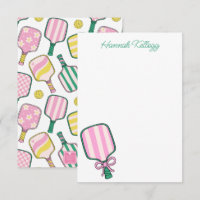 Preppy Pink Green & Yellow Pickleball Personalized