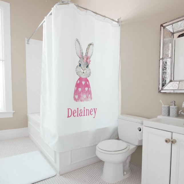 Preppy Pink Heart Bow Bunny Personalized (In Situ)