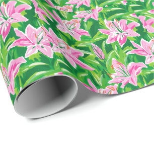 Preppy Pink Lily Floral Chic Botanical Gift  Wrapping Paper