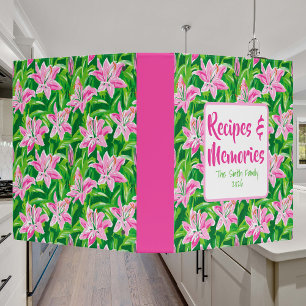 Preppy Pink Lily Floral Custom Recipe & Memories Binder