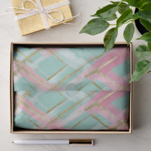 Preppy Pink Mint Gold Glitter Argyle Pattern Tissue Paper