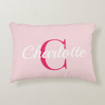 Preppy Pink Monogram Name Dorm Room Pillow<br><div class="desc">Preppy Pink Monogram Name Dorm Room Pillow – Personalized College Dorm Decor Add a polished preppy touch to your college dorm or bedroom with this personalized pink monogram pillow. Featuring a soft blush pink background, an elegant script name overlay, and a bold modern initial, this decorative throw pillow blends classic...</div>