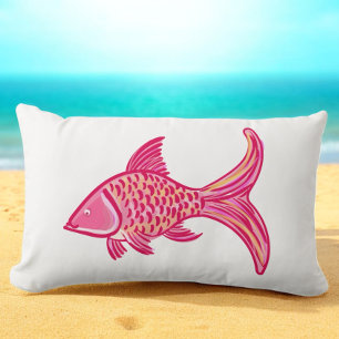 Preppy Pink Orange Fish  Lumbar Pillow