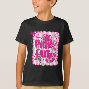 Preppy Pink Out Footll Coquette Breast Cancer Awar T-Shirt