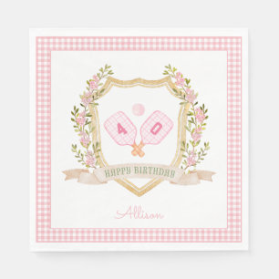 Preppy Pink Pickle Ball   Custom Birthday Year Napkin