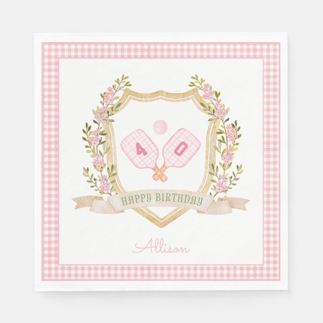 Preppy Pink Pickle Ball | Custom Birthday Year Napkin (Front)