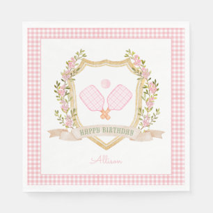 Preppy Pink Pickle Ball   Happy Birthday Napkin