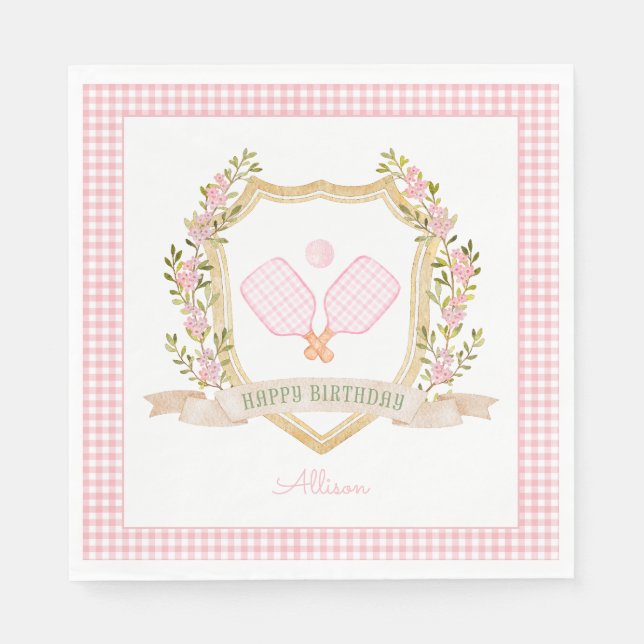 Preppy Pink Pickle Ball | Happy Birthday Napkin (Front)