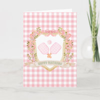 Preppy Pink Pickleball Happy Birthday Card