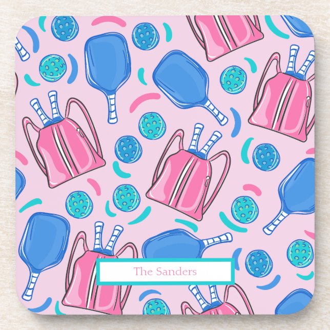 Preppy Pink Pickleball Pattern Custom Coaster (Front)