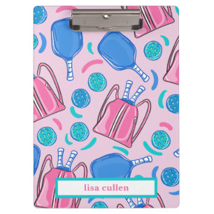 Preppy Pink Pickleball Pattern Personalized Clipboard