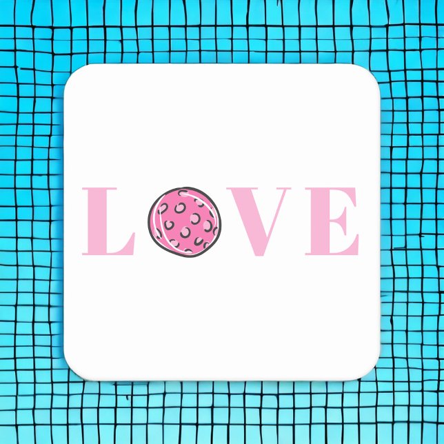 Preppy Pink Pickleball Pink Love Party Square Paper Coaster (Creator Uploaded)