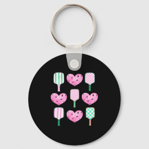 Preppy pink pickleball shirt girls love playing keychain
