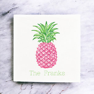Preppy Pink Pineapple Stars Personalized Napkin