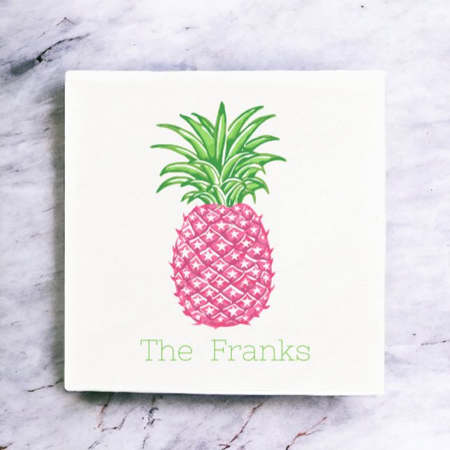 Preppy Pink Pineapple Stars Personalized  Napkin (Creator Uploaded)