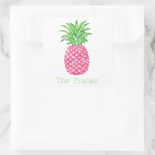 Preppy Pink Pineapple Stars Personalized  Square Sticker